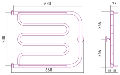 Полотенцесушитель водяной Сунержа Лира 500x650 +2 полки